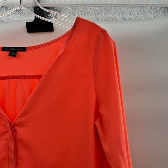 American Eagle Outfitters Somen's V-Neck Sheer Top Coral Size Small Long Sleeve - Picture 4 of 9